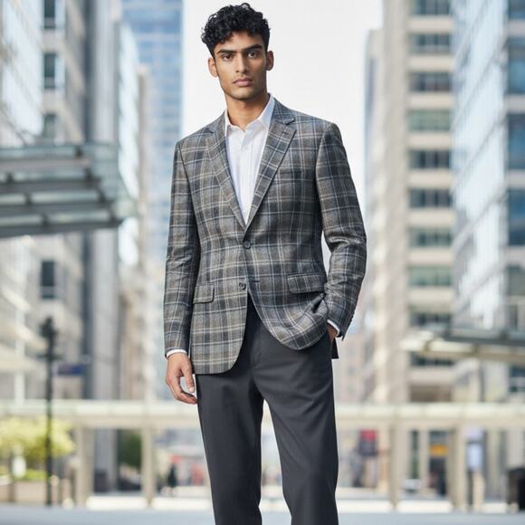 Holland & Sherry Other - Holland & Sherry Sport Coat Mens 44 R Gray Plaid Sherrykash Wool Cashmere Savile